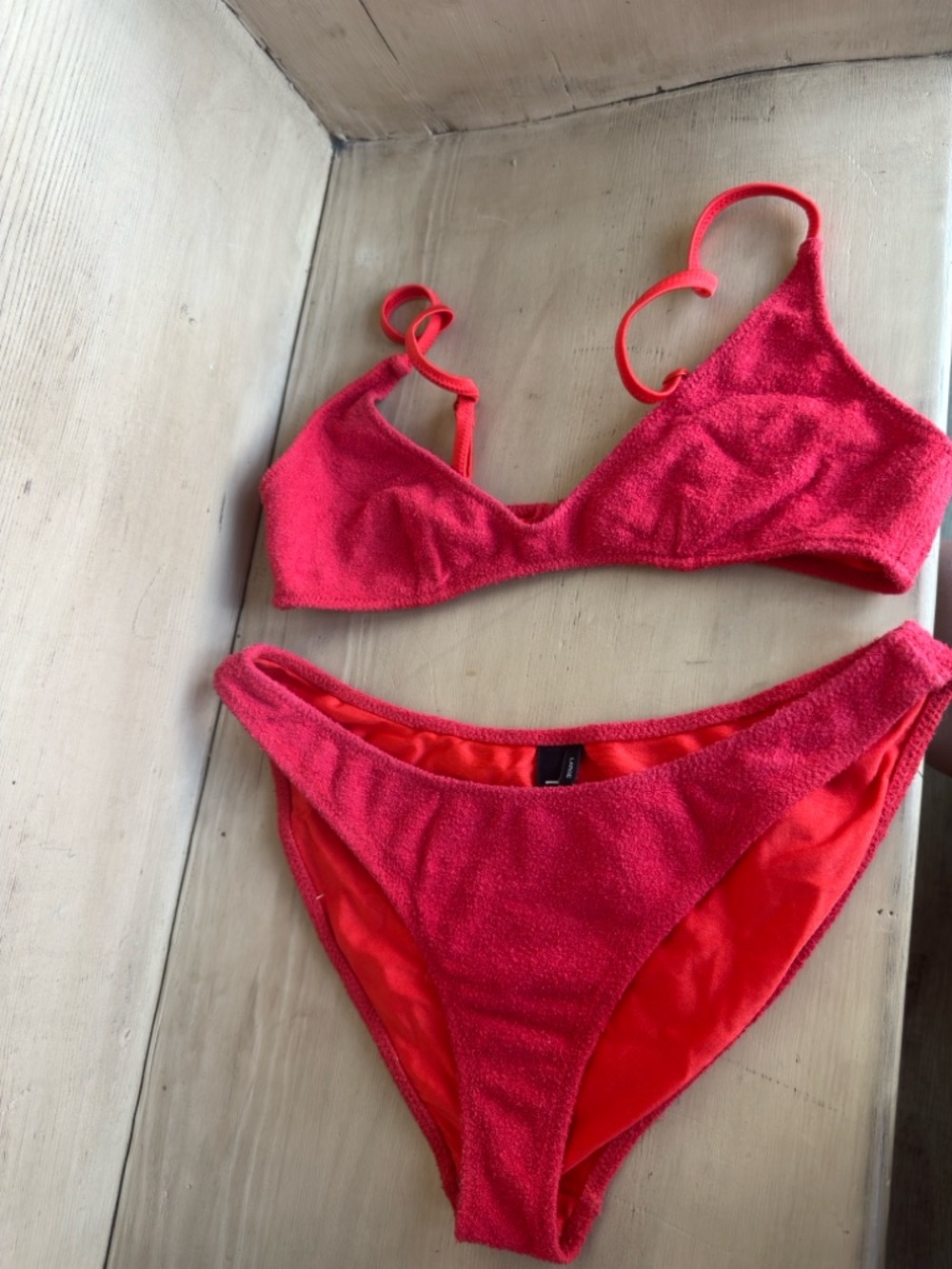 Triangle swimwear Terry Cloth Pink-Red Bikini Set